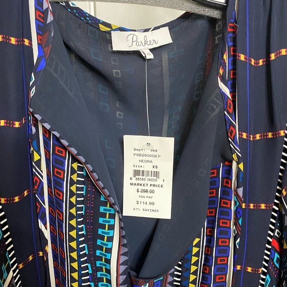 Parker navy, patterned long sleeve short dress - Picture 2 of 4